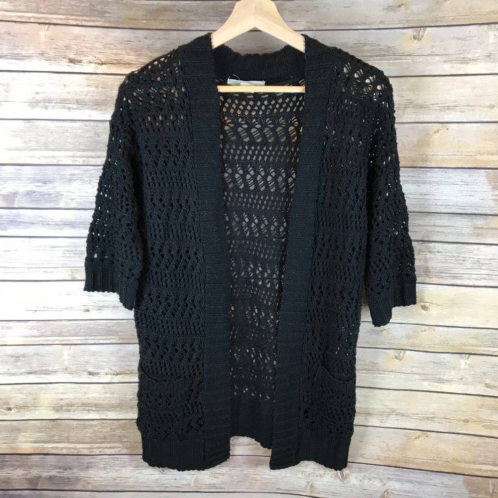 Urban Outfitters Womens Staring At Stars Open Knit Crochet Cardigan Sz S Black